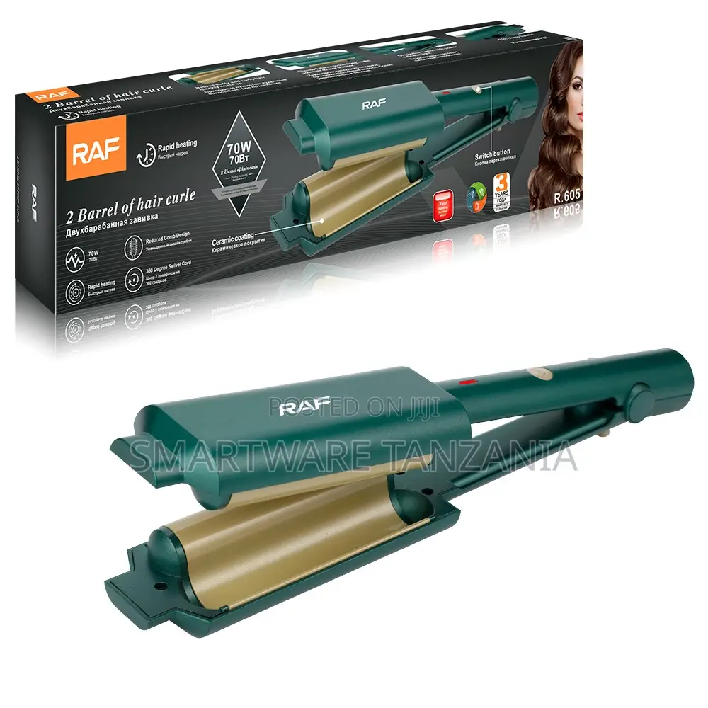 Raf Hair Waver R.605 Dual Barrel 70w Beach Wave Curling Iron Green
