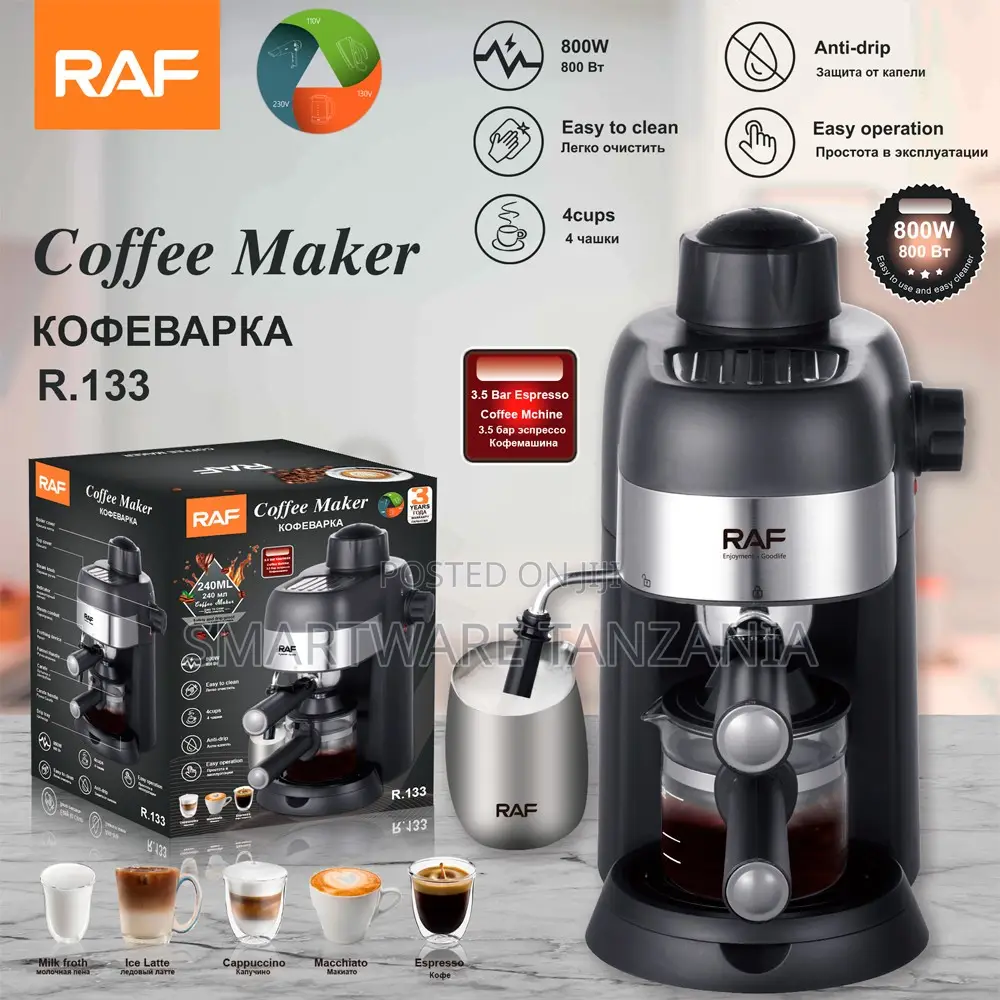 Raf Espresso Coffee Maker R.133 800w 4 Cup 3.5 Bar Pressure Frother