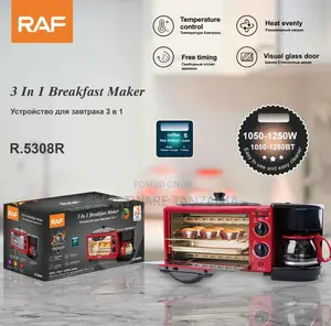 Raf 3-in-1 Breakfast Station R.5308r Red Oven Grill Coffee Maker