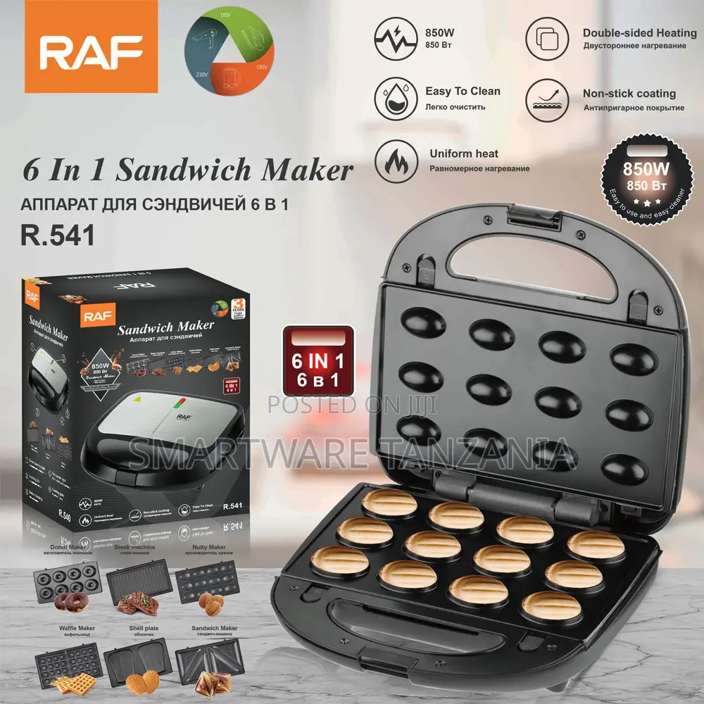 Raf 6-in-1 Sandwich Maker R.541 850w Multi Plate Waffle Donut