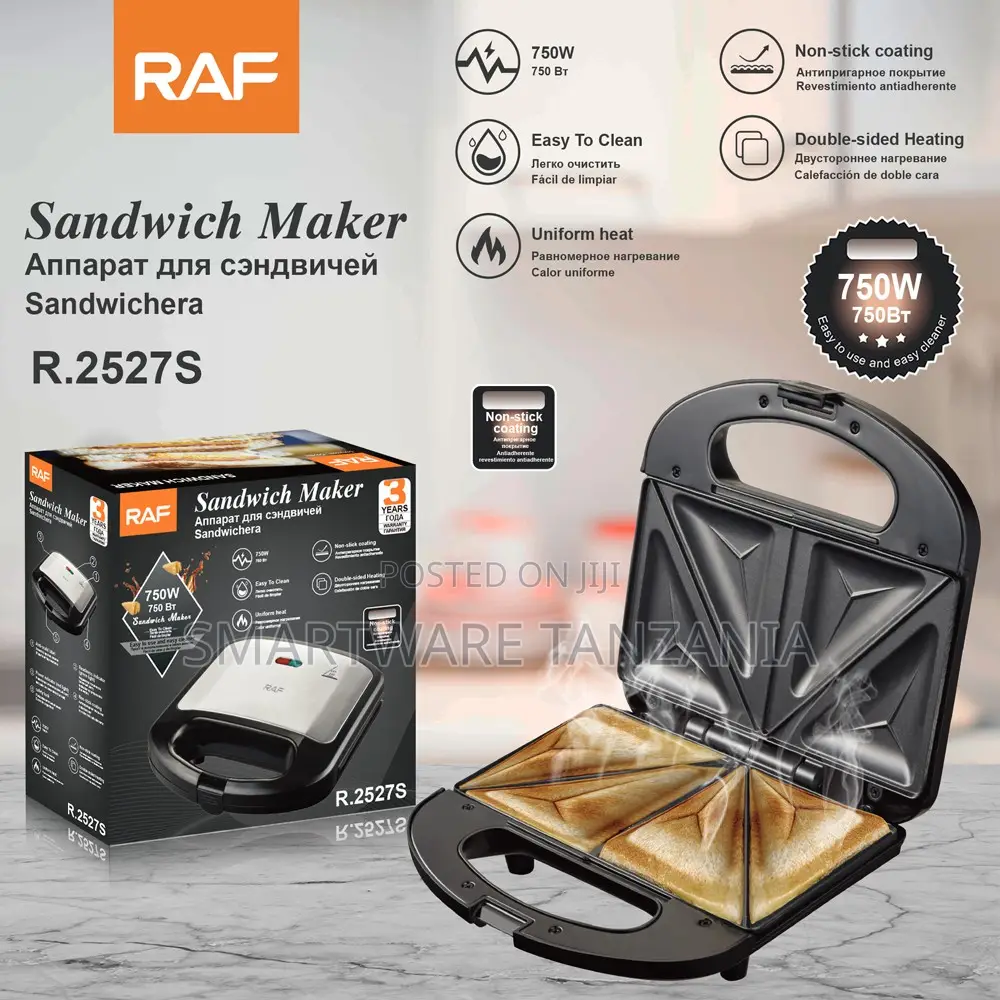 Raf Sandwich Maker R.2527s 750w Non-Stick Double Heat Triangle