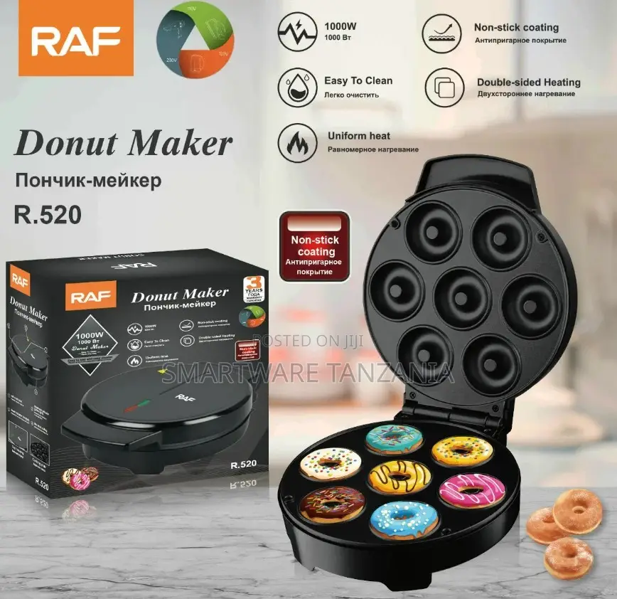 Raf Donut Maker R.520 1000w 7 Cavity Non-Stick Round Black