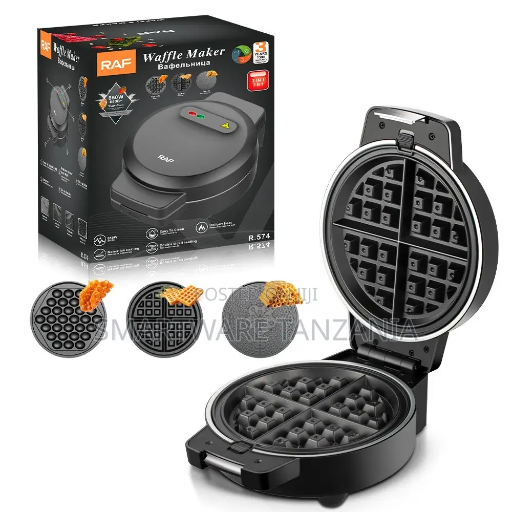 Raf Waffle Maker R.574 850w 3 Plates Non-stick Bubble Egg Roll