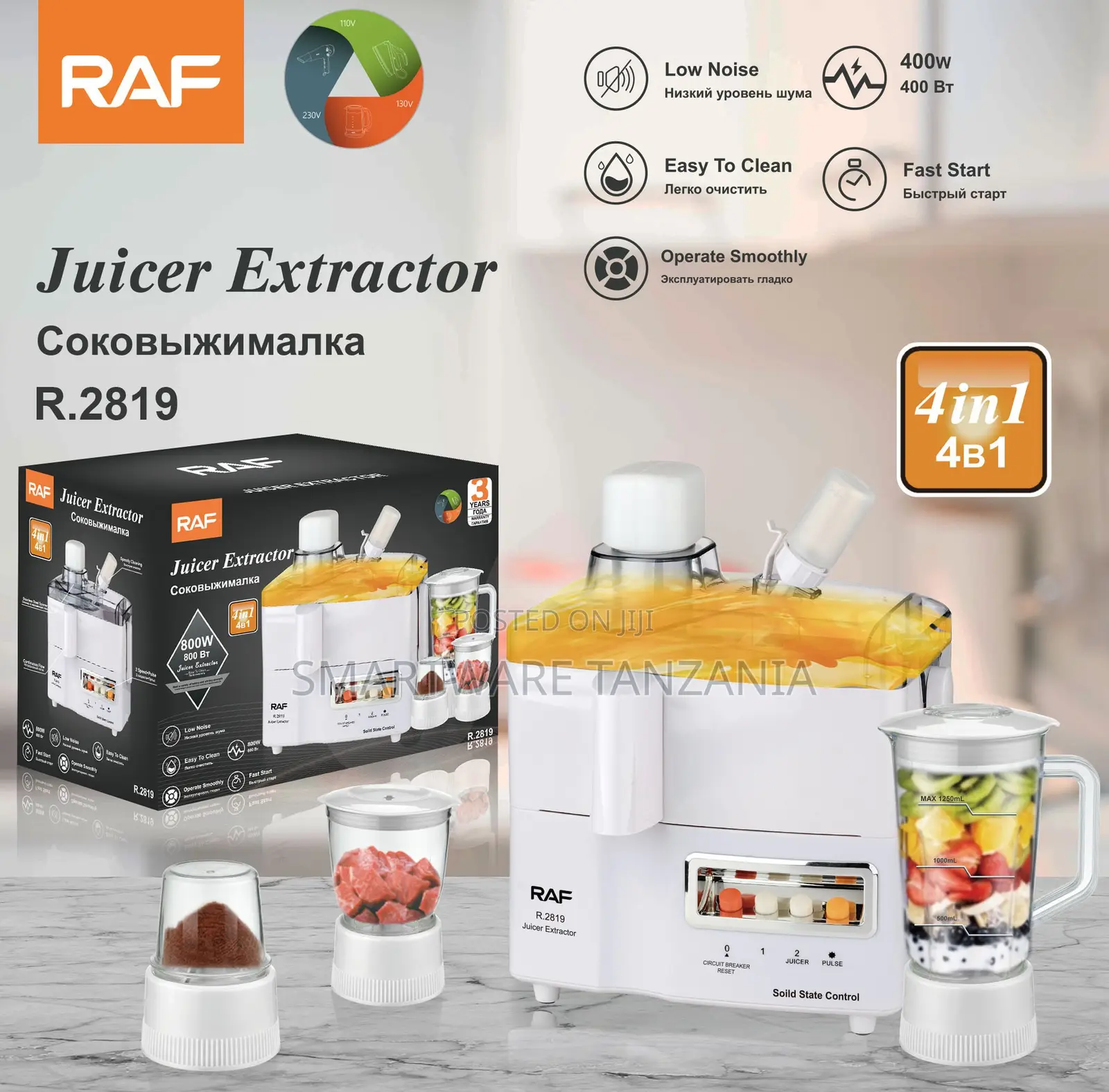 Raf 400w Juicer Extractor 4-in-1 Blender Food Processor R.2819