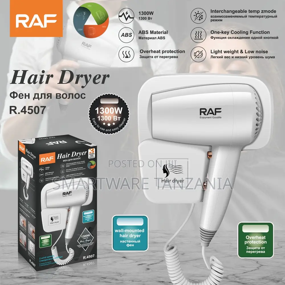 Raf 1300w Wall Mount Hair Dryer Hotel Bathroom Blow Dryer R.4507