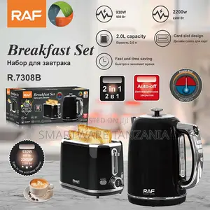 Raf Breakfast Set 2.0l Kettle 930w Toaster Black 2-in-1 Kit