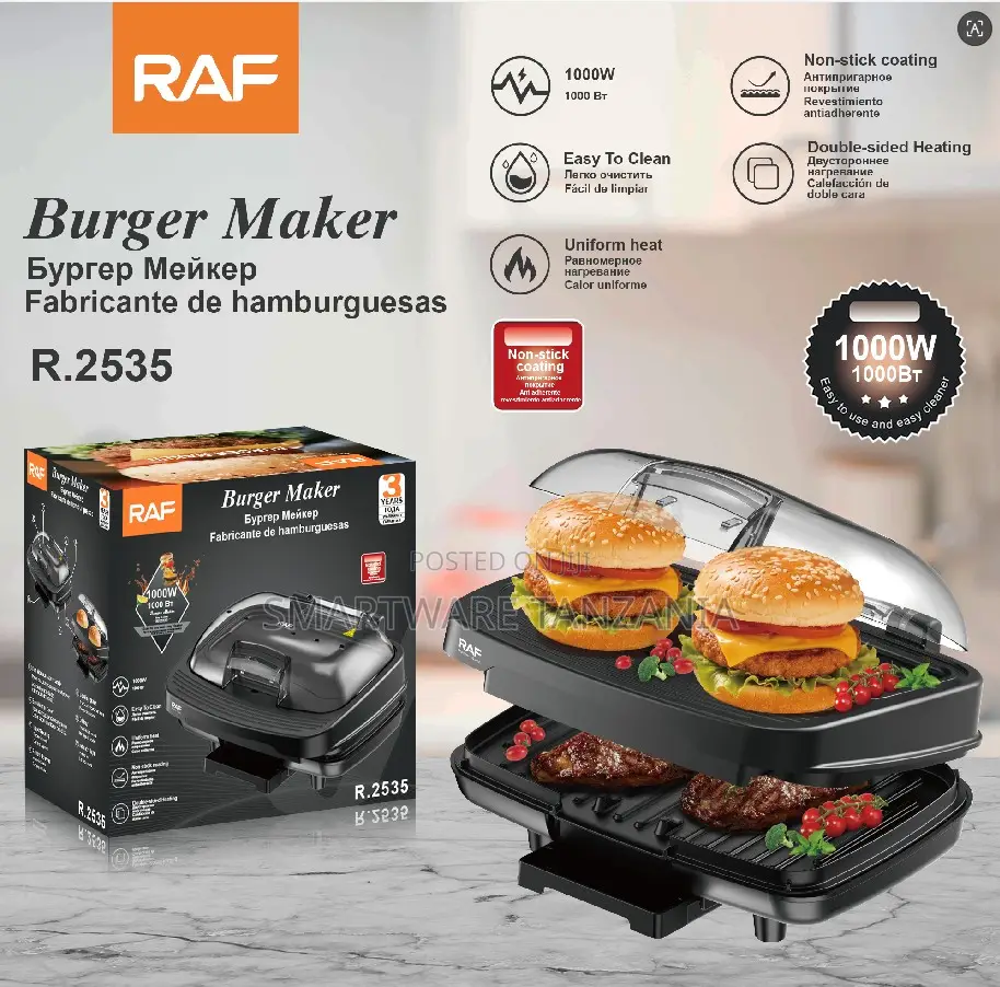 Raf 1000w Electric Burger Maker Double-Sided Grill Press R.2535
