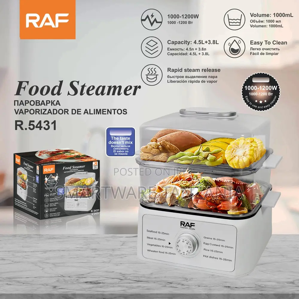 Raf Food Steamer 1000-1200w R.5431 Two Tier Electric Steam Cooker