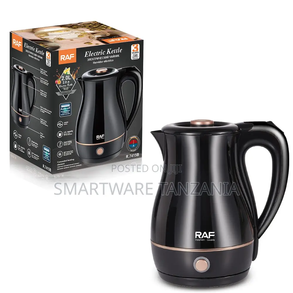 Raf Electric Kettle 2.0l R.7415b Black Rapid Boil 1500w Swivel