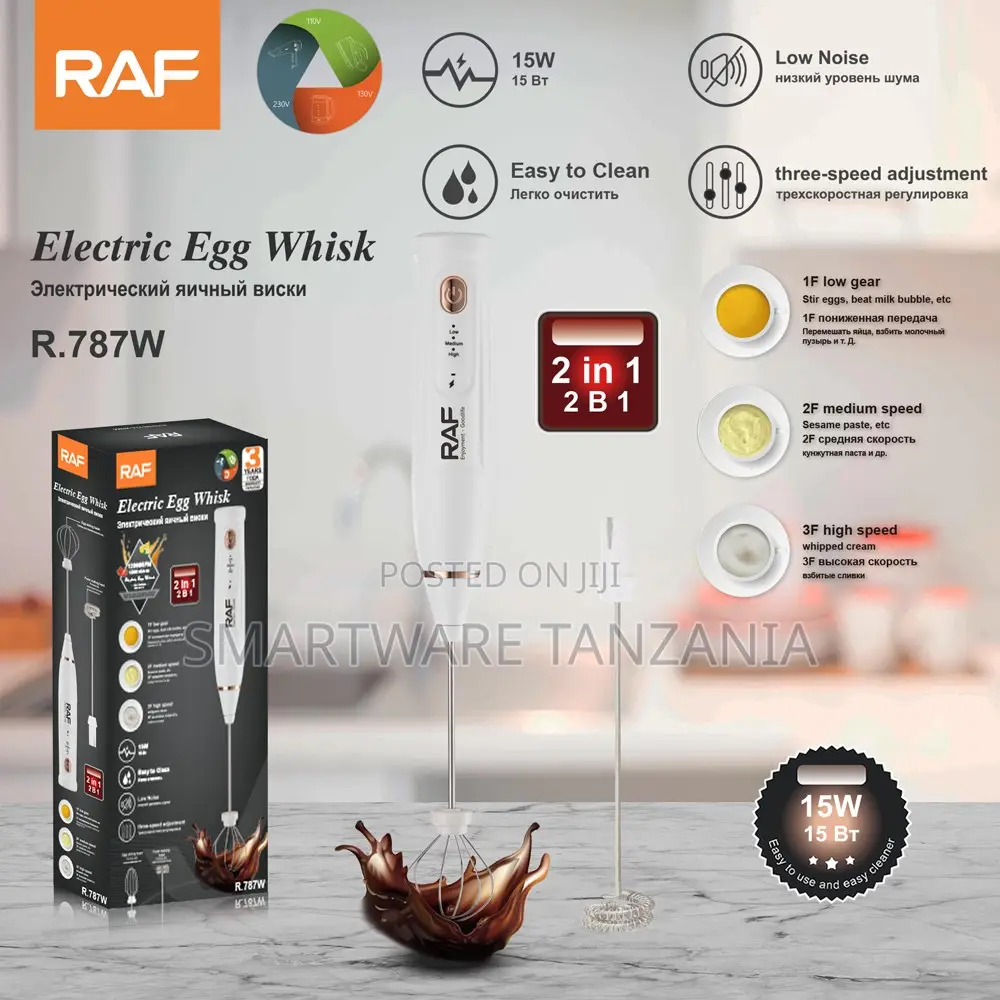 Raf Electric Egg Whisk 15w R.787w 3 Speed Mixer Beater White 2in1