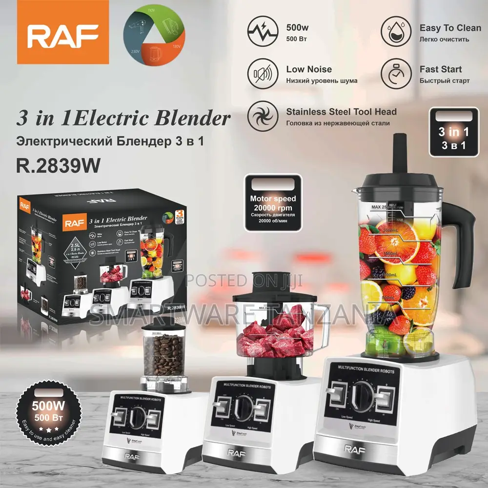 Raf Multi Blender 500w R.2839w White 3in1 20000rpm Food Processor