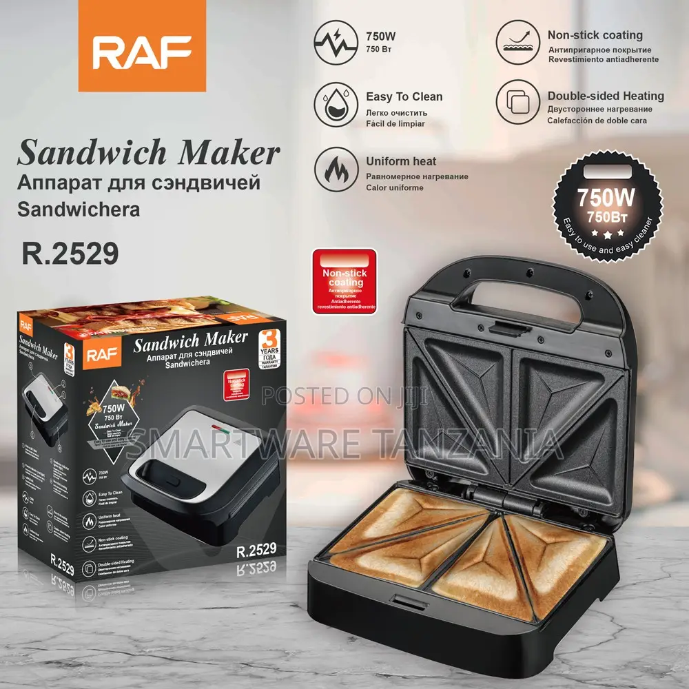 Raf Sandwich Maker 750w R.2529 4 Slice Toaster Non-stick Grill