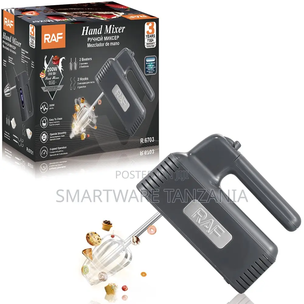 Raf Electric Hand Mixer 200w R.6703 5 Speed 25000rpm Beater Hooks