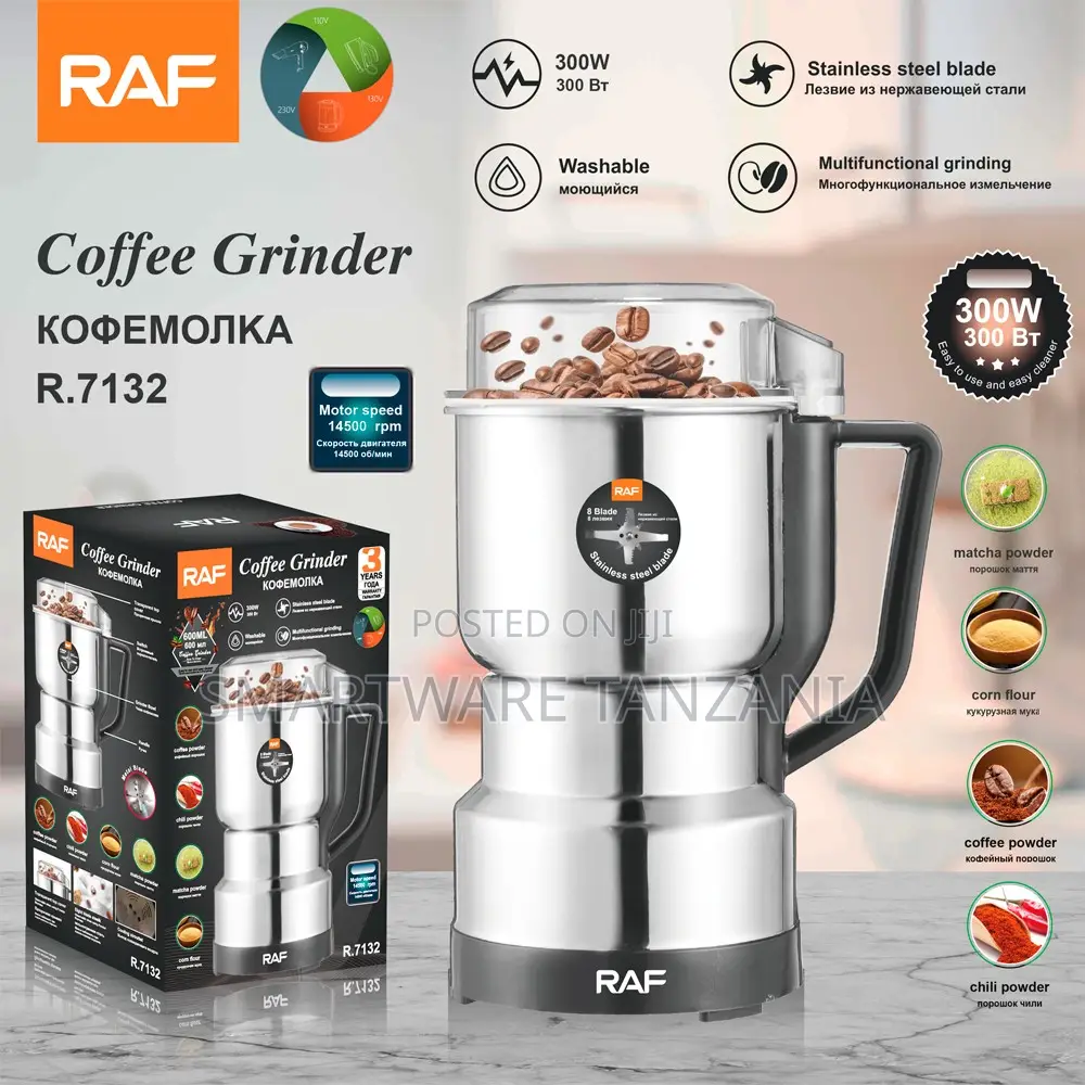 Raf Stainless Steel Coffee Grinder 300w For Beans And Spices