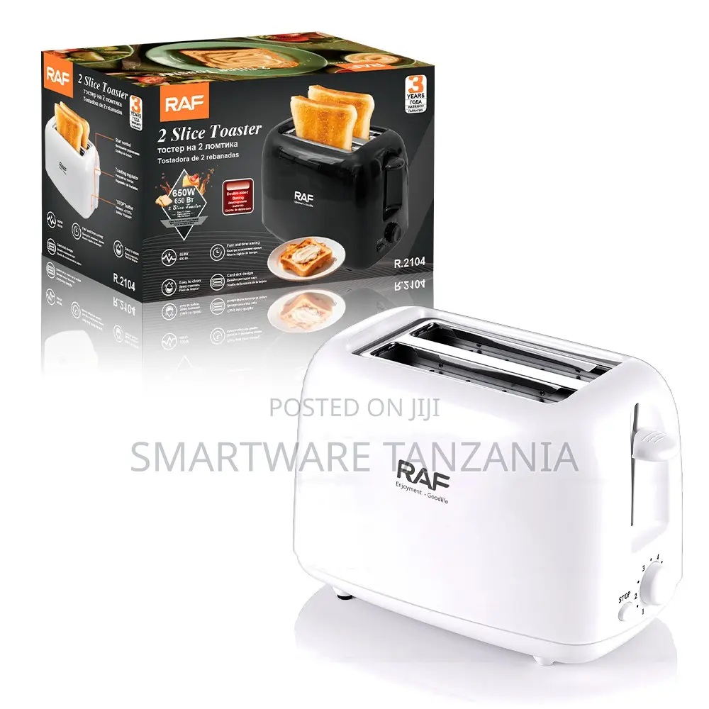 Raf White 2-Slice Toaster 650w Easy Clean Card Slot Design R.2104