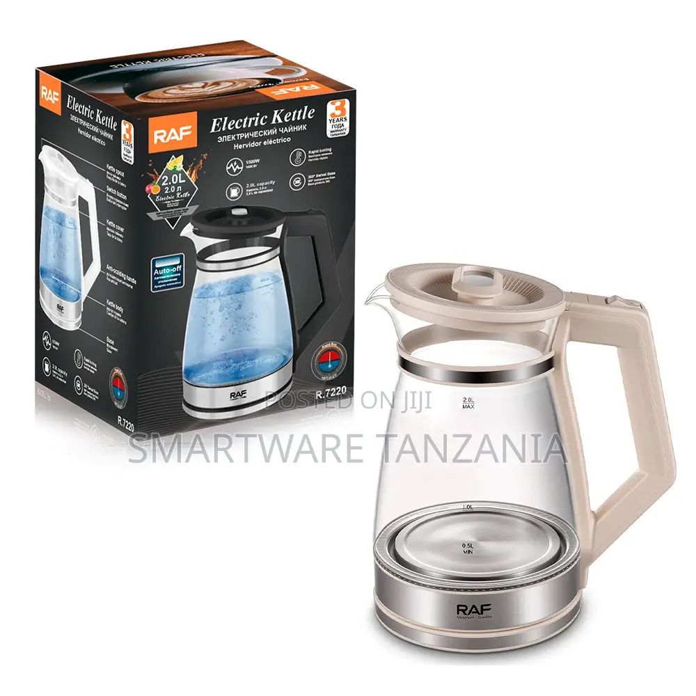 Raf Premium Glass Kettle 1500w 2l Clear View Rapid Boil R.7220