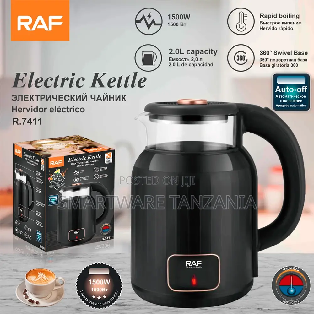 Raf Rapid Boil Electric Kettle 1500w 2l Black Auto-Off R.7411