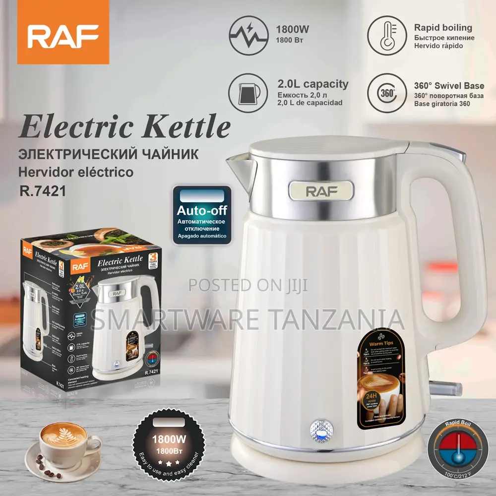 Raf Designer Electric Kettle 1800w 2l White Rapid Boil R.7421