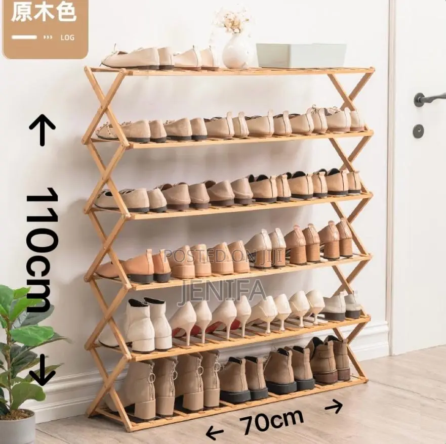 6-Tier Foldable Bamboo Shoe Rack (110x70cm)
