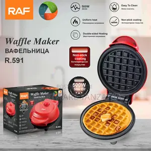 Raf R.591 Waffle Maker 500w - Non-Stick Belgian Waffle Iron Red