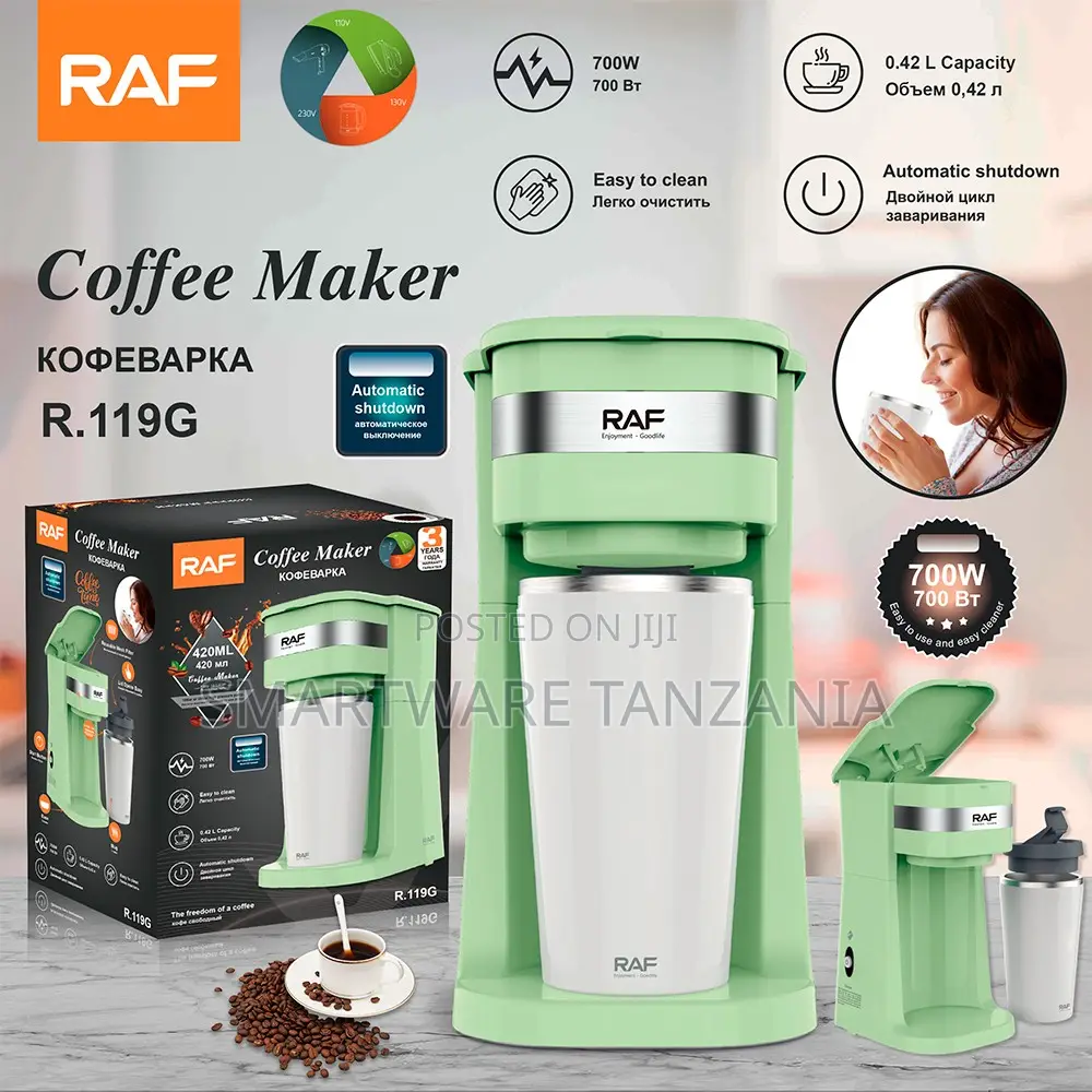 Raf R.119g Coffee Maker 700w Green - Single Serve Travel Mug
