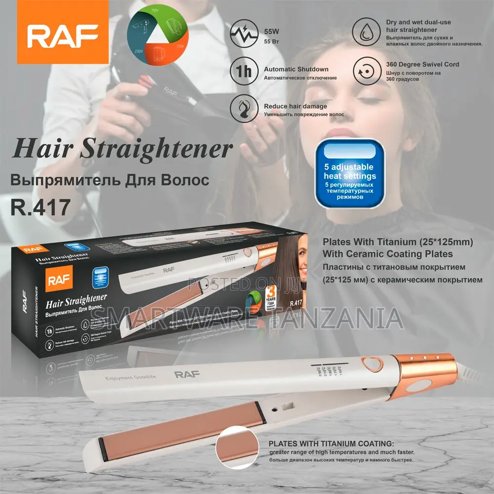 Raf R.417 Titanium Ceramic Straightener 55w White Copper 1h Auto