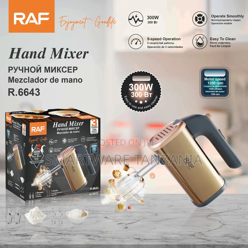 Raf R.6643 Hand Mixer 300w 5-Speed 1200rpm Easy Clean Gold