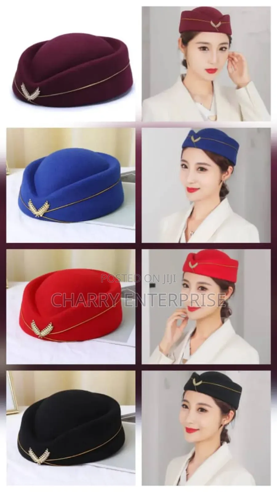 Air Host Cap Flight Attendant Hat With a Gold Leaf Accent