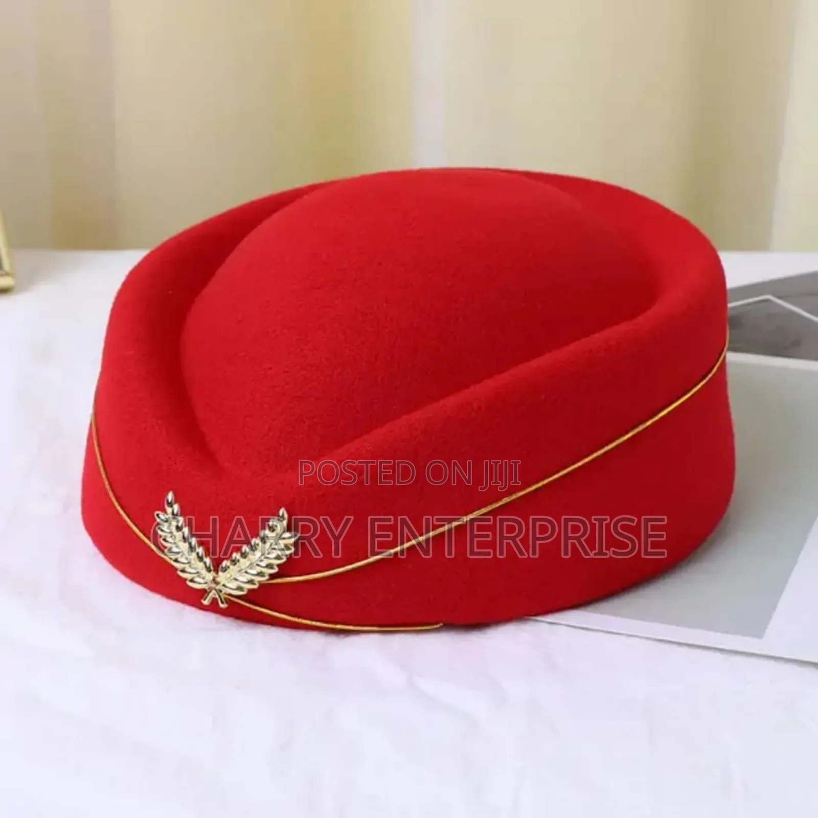 Air Host Cap Flight Attendant Hat With a Gold Leaf Accent