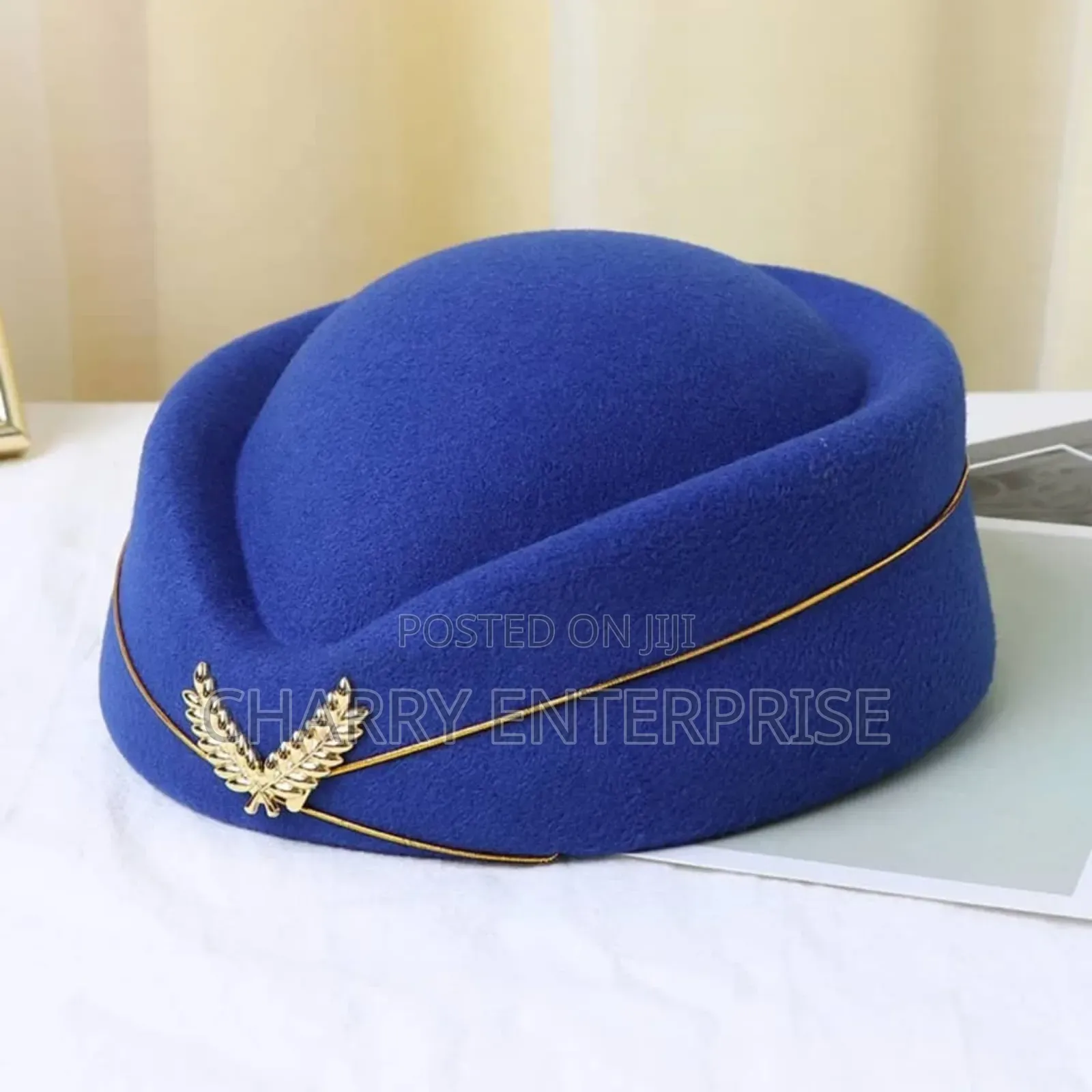 Air Host Cap Flight Attendant Hat With a Gold Leaf Accent