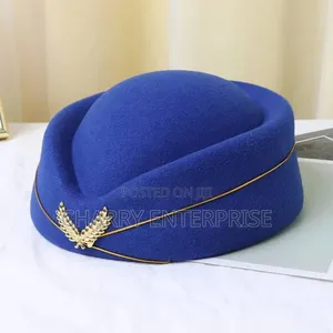 Air Host Cap Flight Attendant Hat With a Gold Leaf Accent