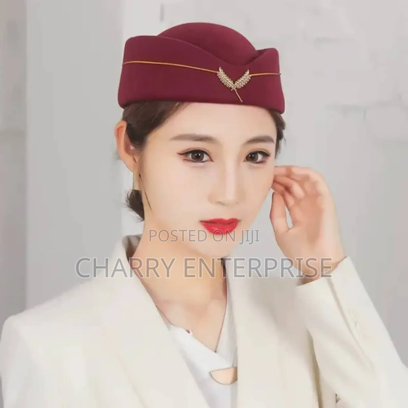 Air Host Cap Flight Attendant Hat With a Gold Leaf Accent