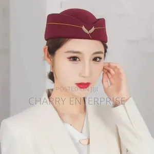 Air Host Cap Flight Attendant Hat With a Gold Leaf Accent