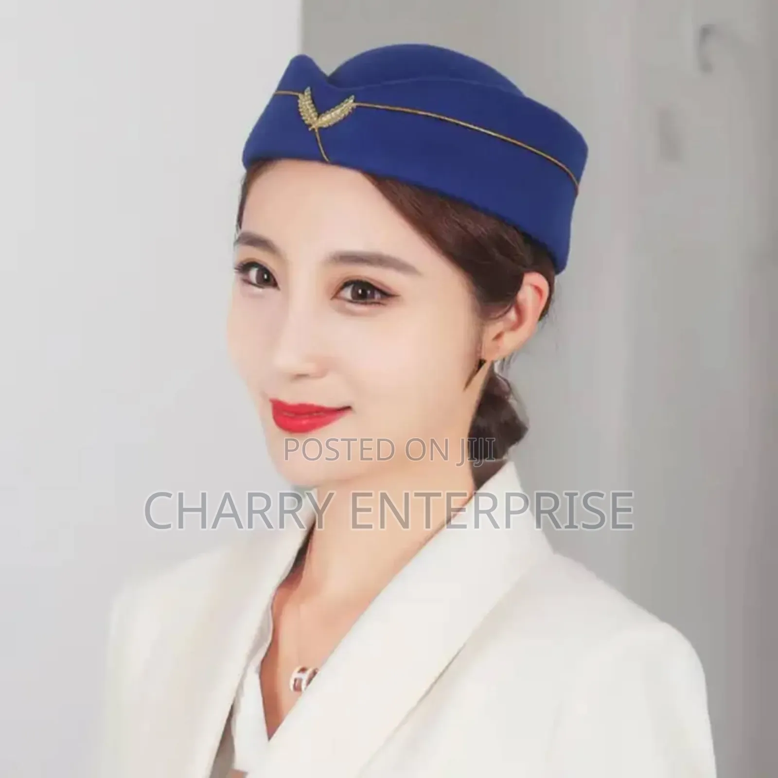 Air Host Cap Flight Attendant Hat With a Gold Leaf Accent
