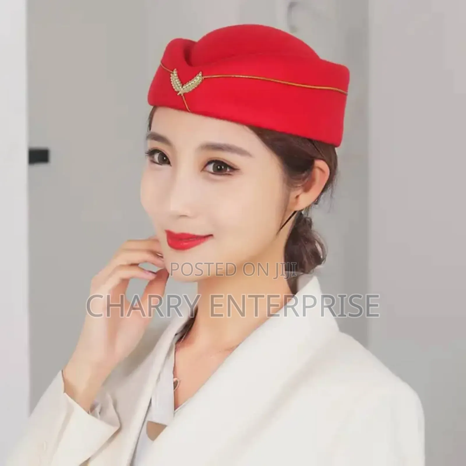 Air Host Cap Flight Attendant Hat With a Gold Leaf Accent