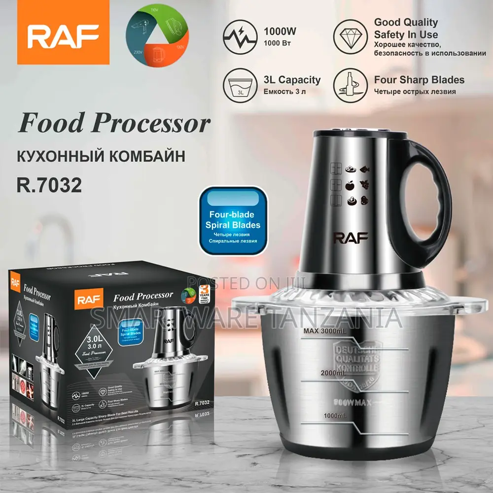 Raf R.7032 Food Processor 1000w 3l Spiral Blade Four Sharp Blade
