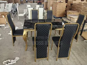 Dinning Table 6 Seaters Gold Marble Finish