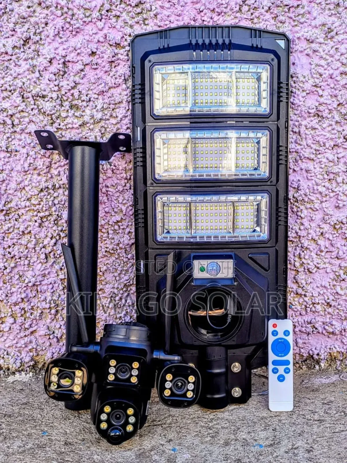 “See Clearly, Stay Safe Solar CCTV Light” 450w + 4g 3 Lens Camera