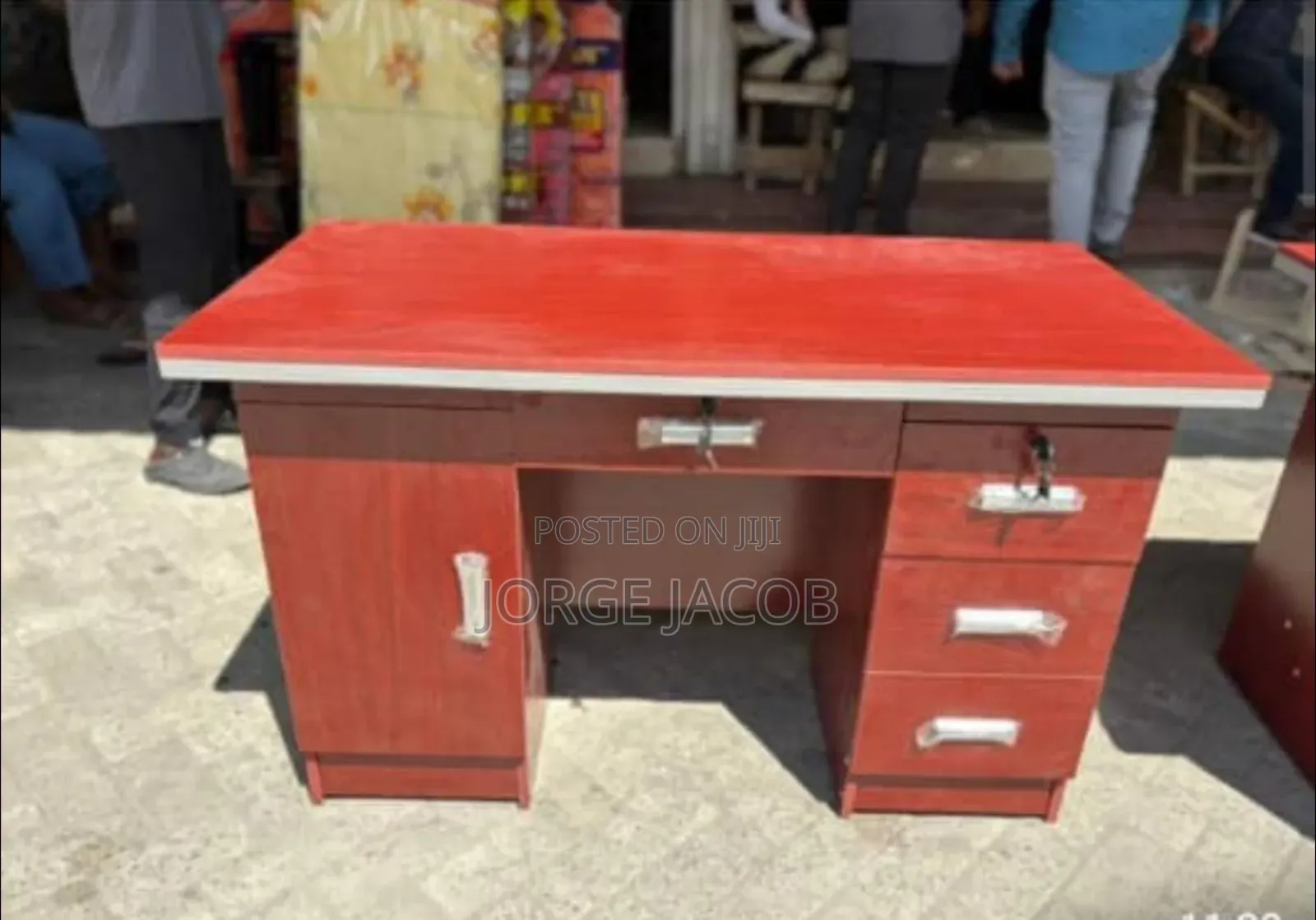 Wooden Office Desk With a Lockable Cabinet and Drawers.