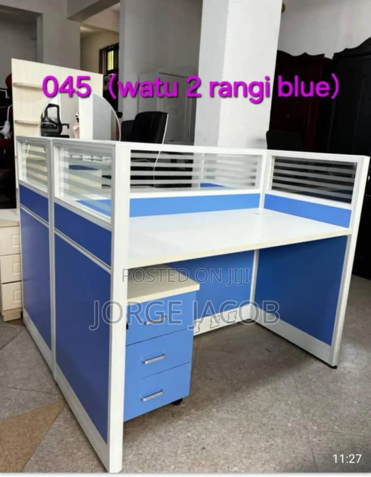 Single-Seater Modern Office Workstation in a Blue and White Panel