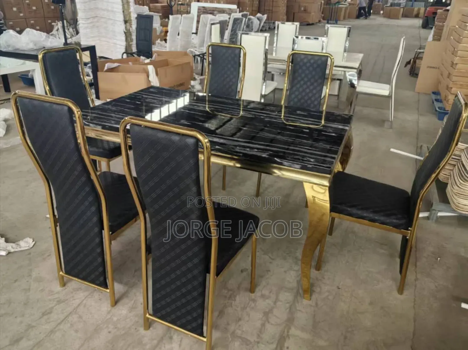 Modern Marble Dining Table With a Gold-Finished Stainless Steel Base