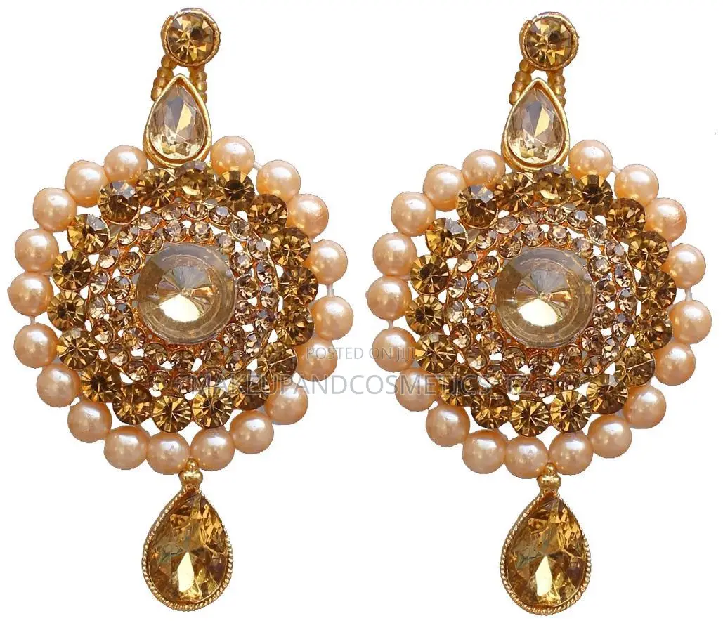 Pair of Gold-Toned Indian Earrings
