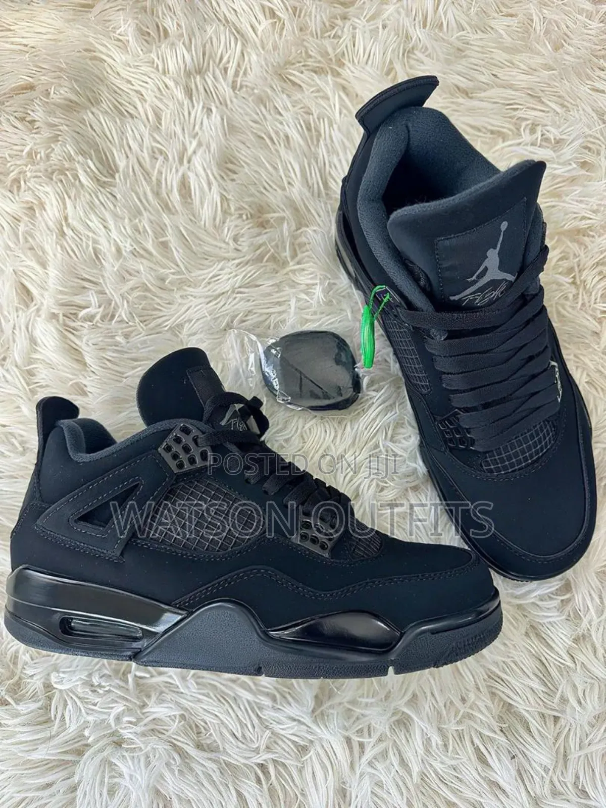 Men's Leather Jordan 4 Black Cut Shoes Very Classic