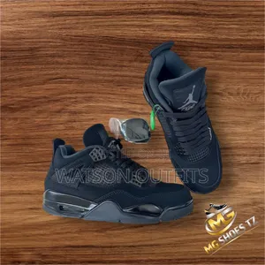 Men's Leather Jordan 4 Black Cut Shoes Very Classic