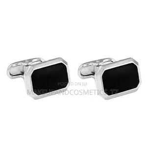 Pair of Silver and Black Angular Rectangle Cufflinks