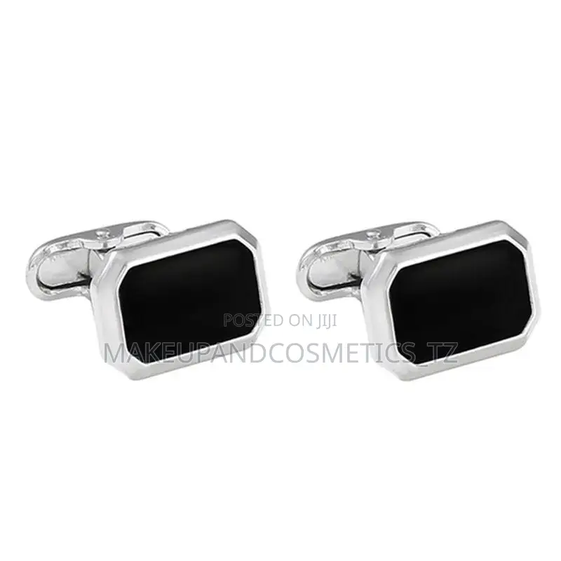 Pair of Silver and Black Angular Rectangle Cufflinks