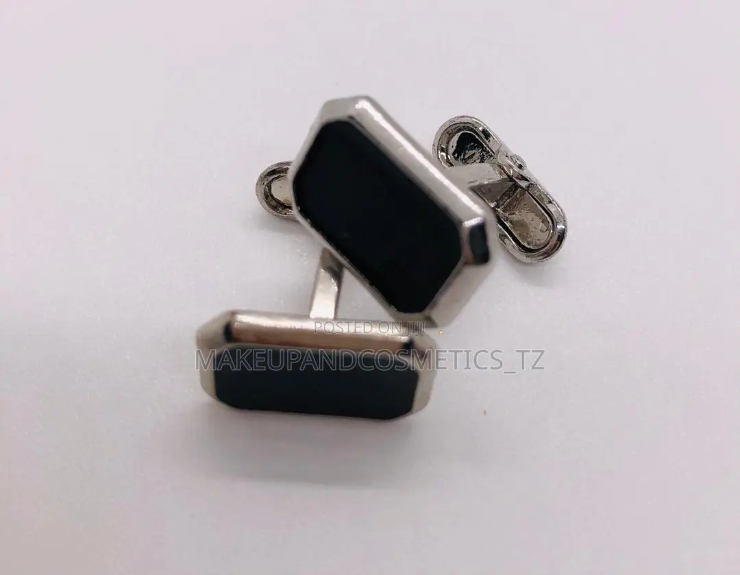 Pair of Silver and Black Angular Rectangle Cufflinks