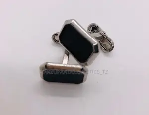 Pair of Silver and Black Angular Rectangle Cufflinks