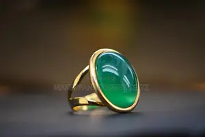 Gold-Tone Ring, Green a Gate Cabochon Stone