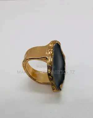 Yellow Chimes Gold-Plated Big Black Style Ring